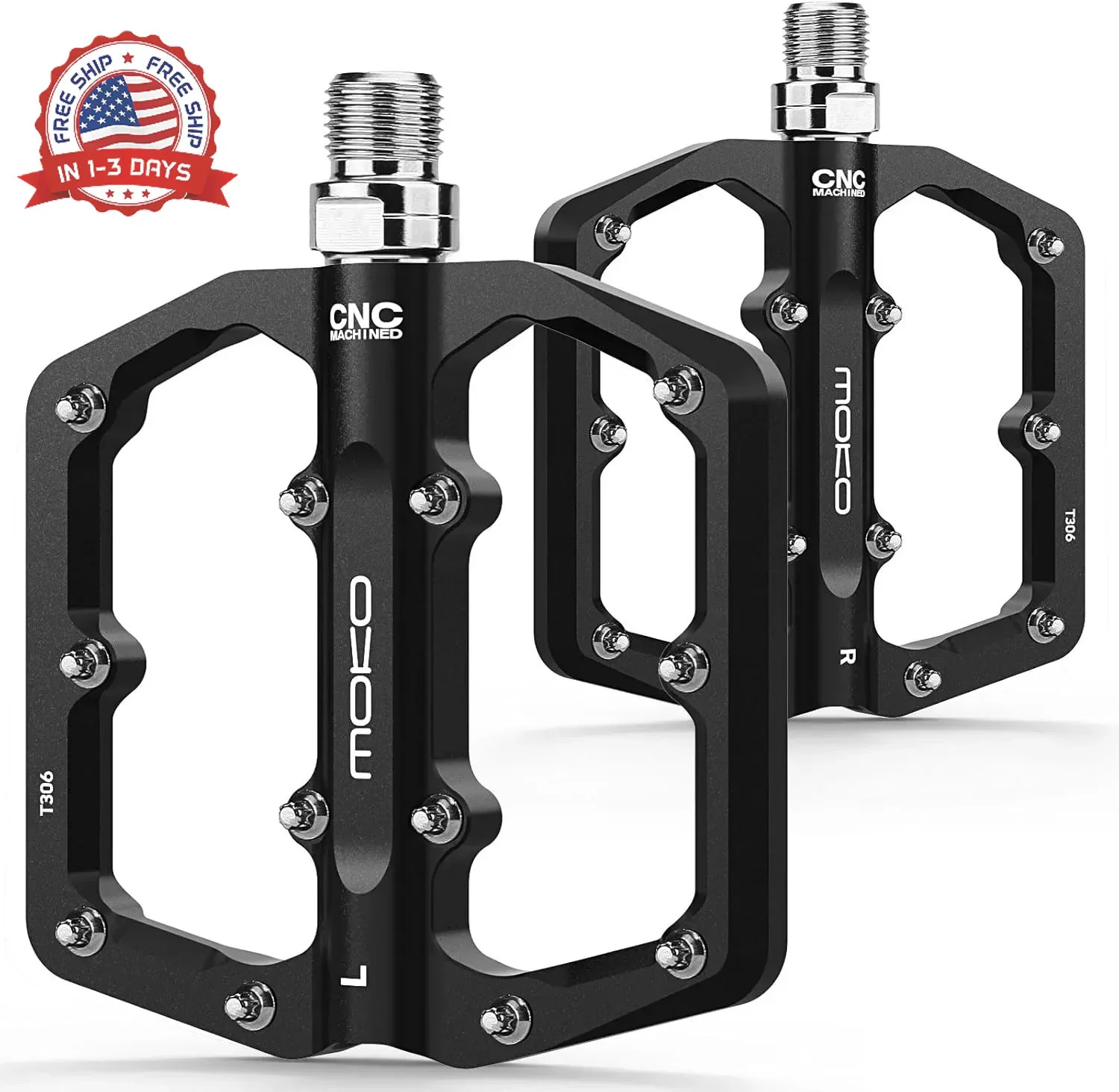 MoKo Mountain Bike & MTB Flat Pedals, Lightweight CNC Machined Aluminum Bicycle