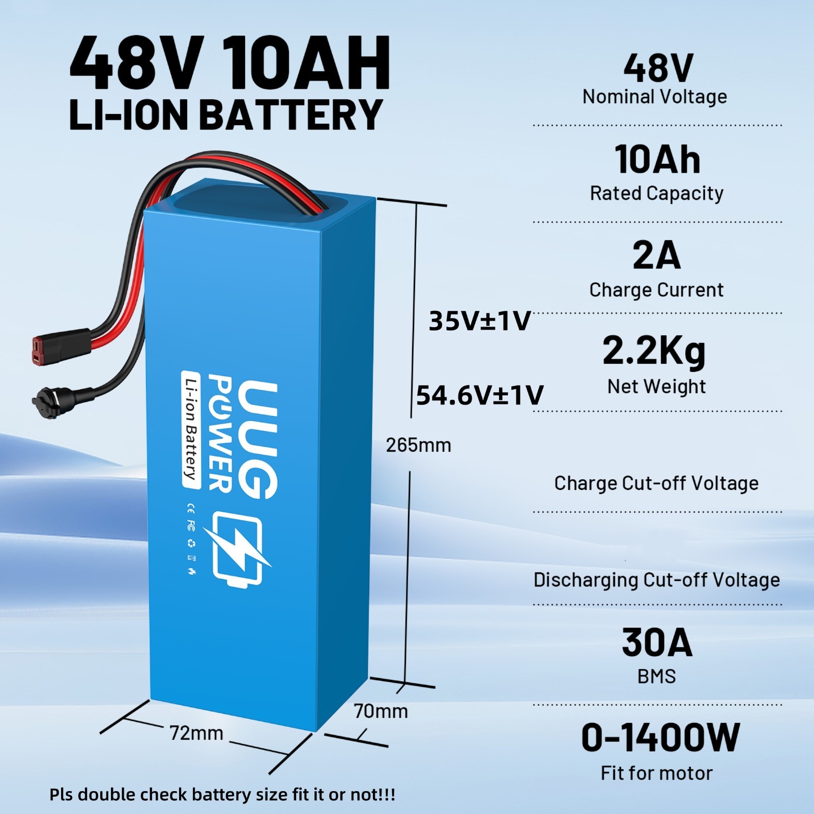 UUG36V 48V 8AH/10AH/14AH/20AH Battery for 200W-1500W Ebike Electric Bicycle Bike