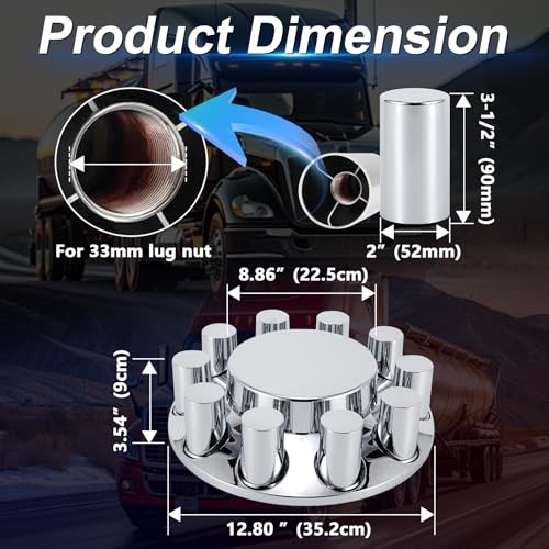 Front Axle Cover Kits Chrome ABS Plastic with 33mm Thread-on Flange Nut Covers