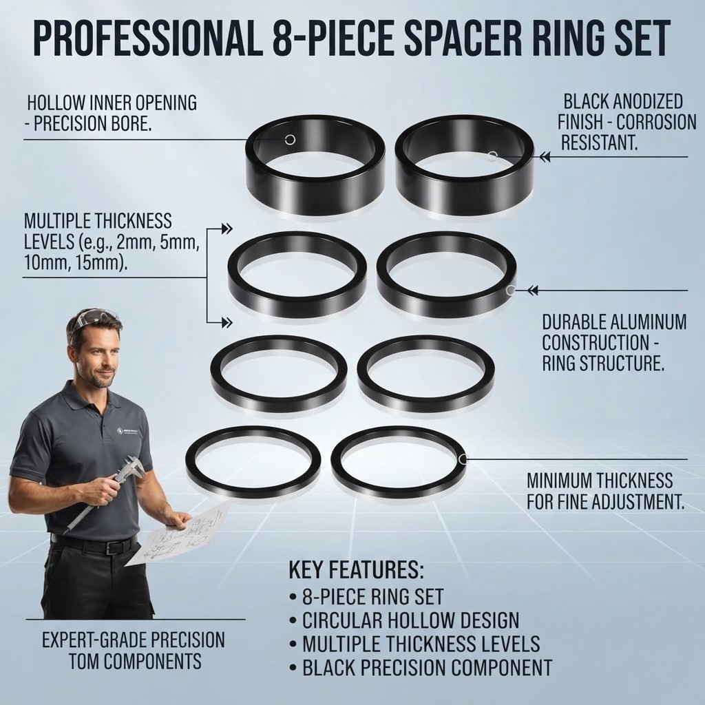 8PCS Bike Headset Spacer Set 1-1/8″ Aluminum Alloy Stem Spacers 2/3/5/10mm Black