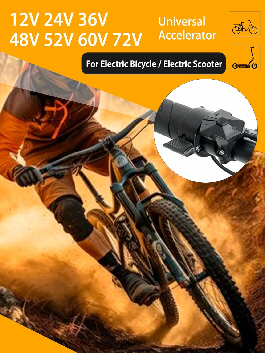 Thumb Throttle Ebike, Electric Bike Thumb Throttle with Male Connector, Waterpro