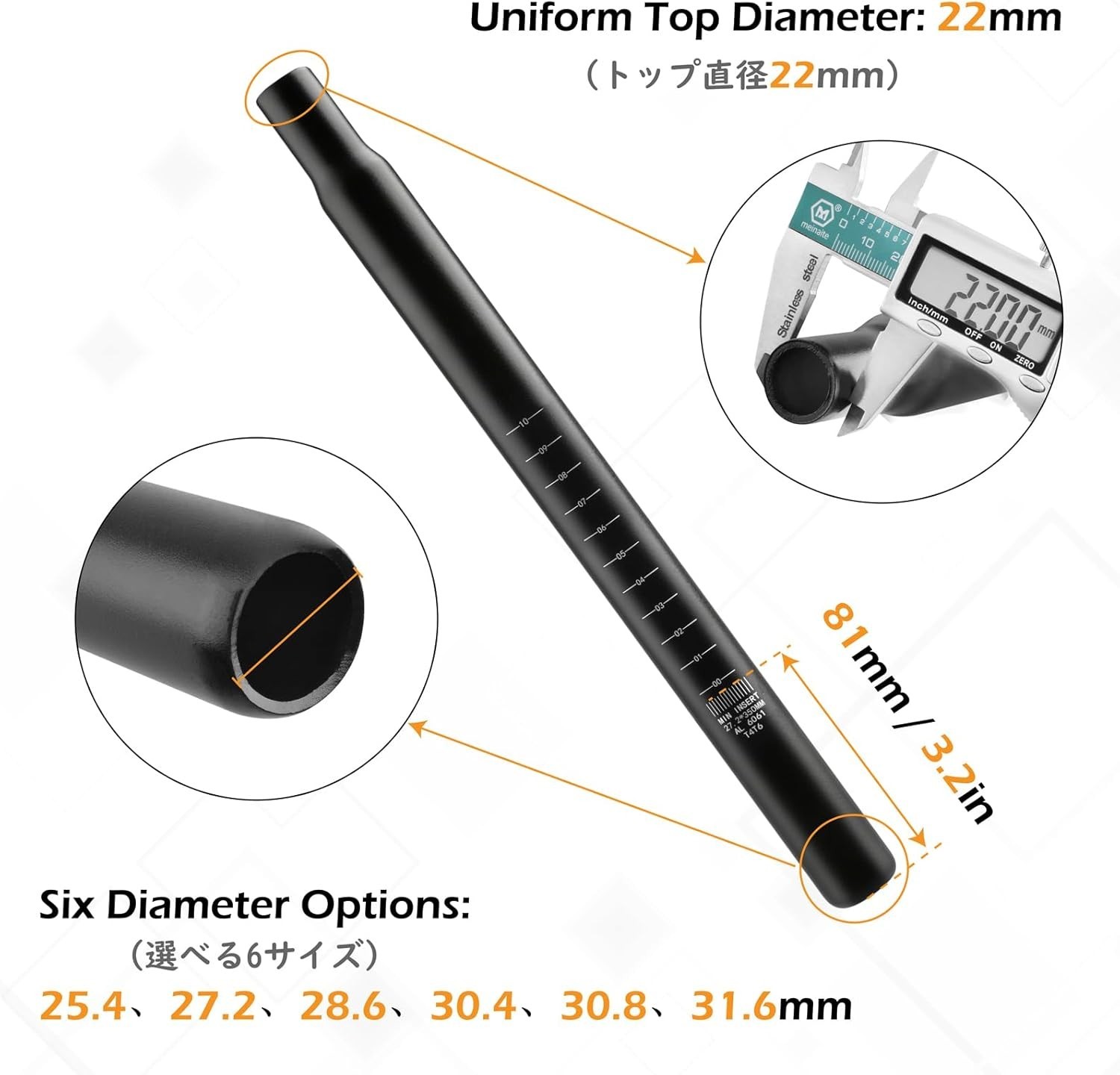 Bike Seat Post 25.4mm 27.2mm 28.6mm 30.4mm 30.8mm 31.6mm Aluminum 350mm Lengt…