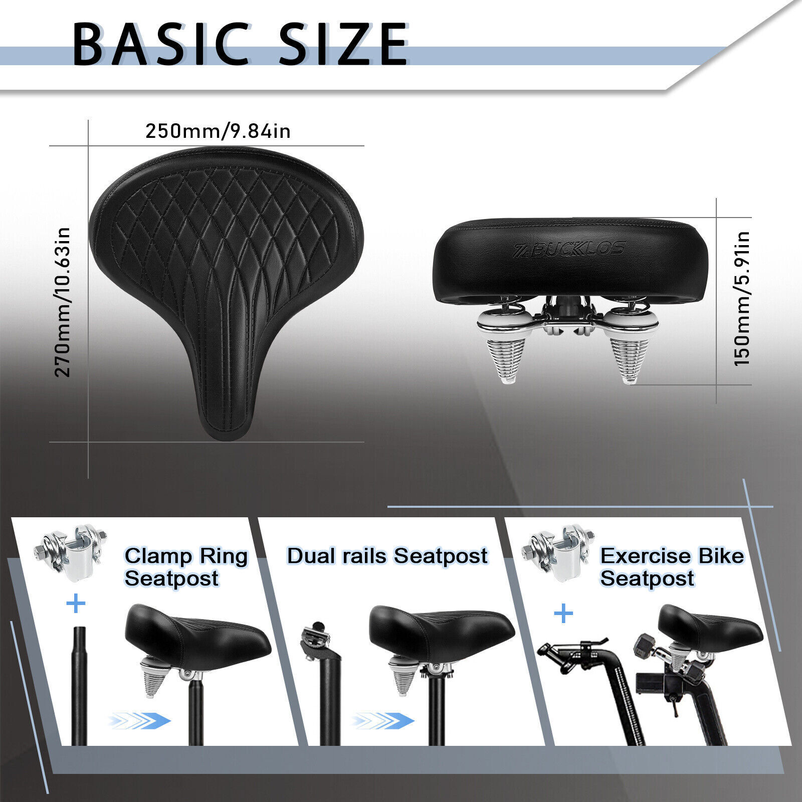 BUCKLOS Wide Big Bum Saddle Cruise Bike Comfort Seat Retro MTB Road Sporty Pad