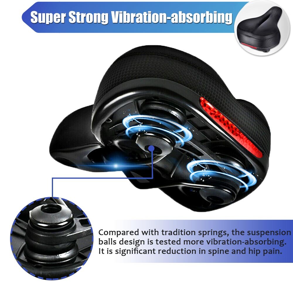 Bike Saddle Bicycle Seat Soft Pad Cushion & LED Tail Light Safety Warning Lamp
