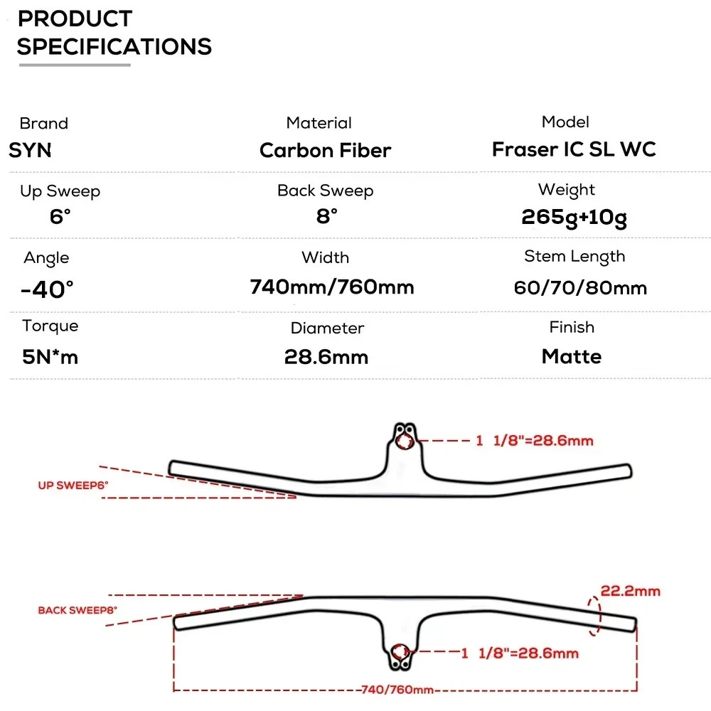 740MM -40 Degrees Full Carbon Fibre MTB Integrated Handlebar Bike Accessories