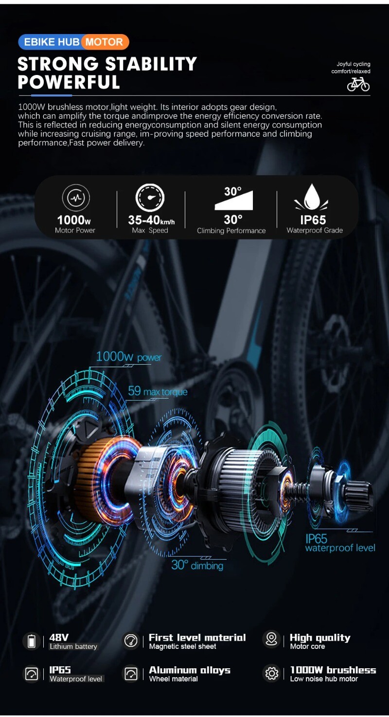 48V 1000W MTB E-Bike Conversion Kit Brushless Gearless Rear Rotate Hub Motor