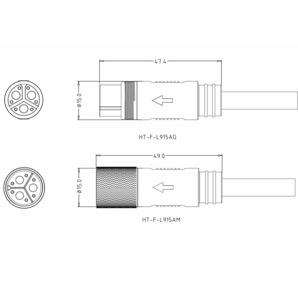 Electric Bike Hub Motor Cable Connector L915 Waterproof Extension Wire