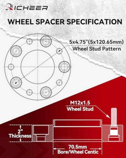 2PCS 2» 5×4.75 Wheel Spacers for Camaro Corvette Eldorado Thickness:2 inch