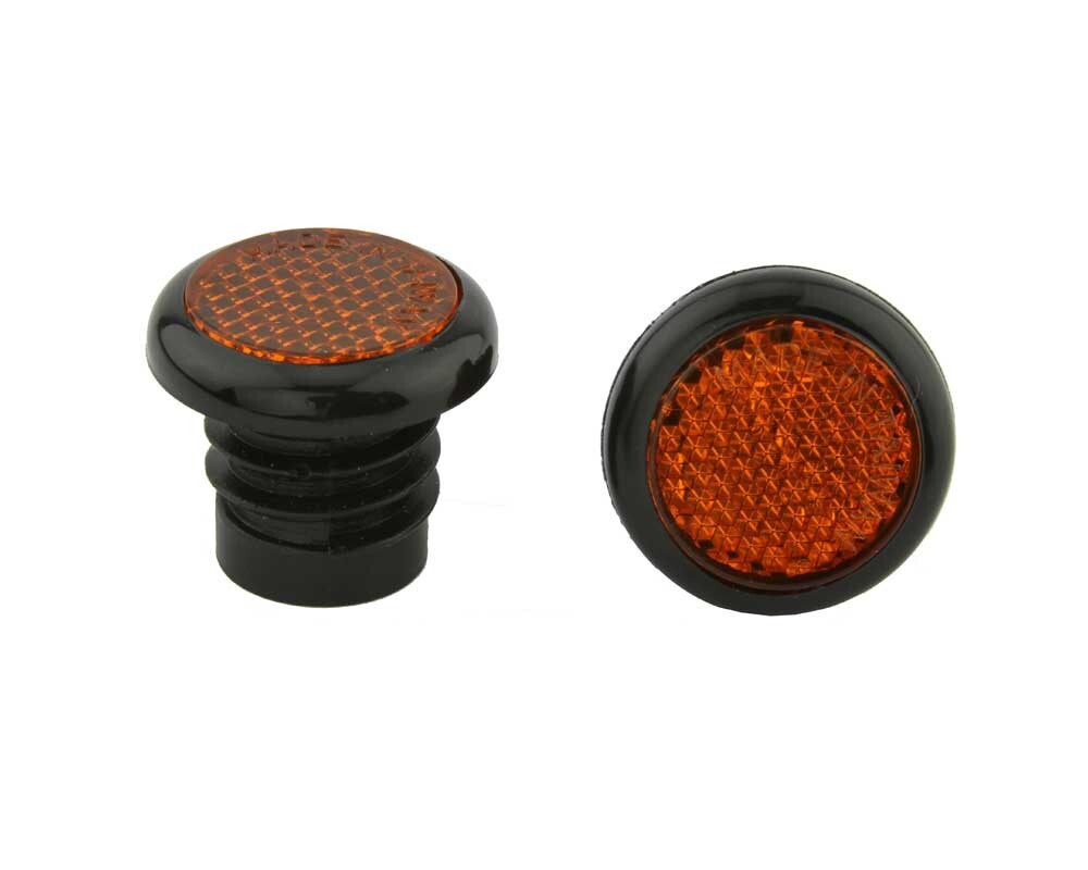 F&R HANDLEBAR 2PC GRIPS END GRIP PLUG REFLECTOR BLACK/AMBER.