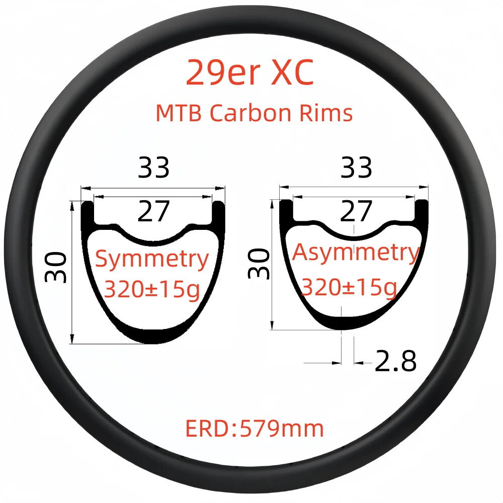 29er Super Light XC MTB Carbon Rims 30mm Depth 33mm Wide UD Matte Glossy