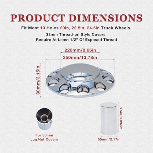 33mm Chrome Front Axle Wheel Cover Set for Semi Trucks ABS Standard-ACN35