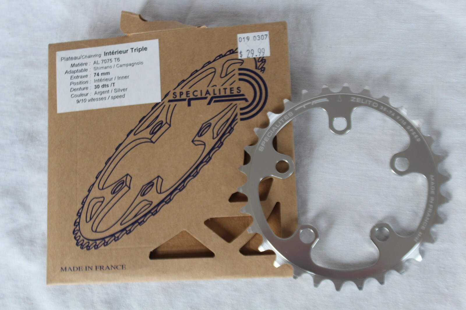 Specialites ZEPHYR 30T 74 mm Chainring Silver 9/10 Speed NOS Triple 7075 T6