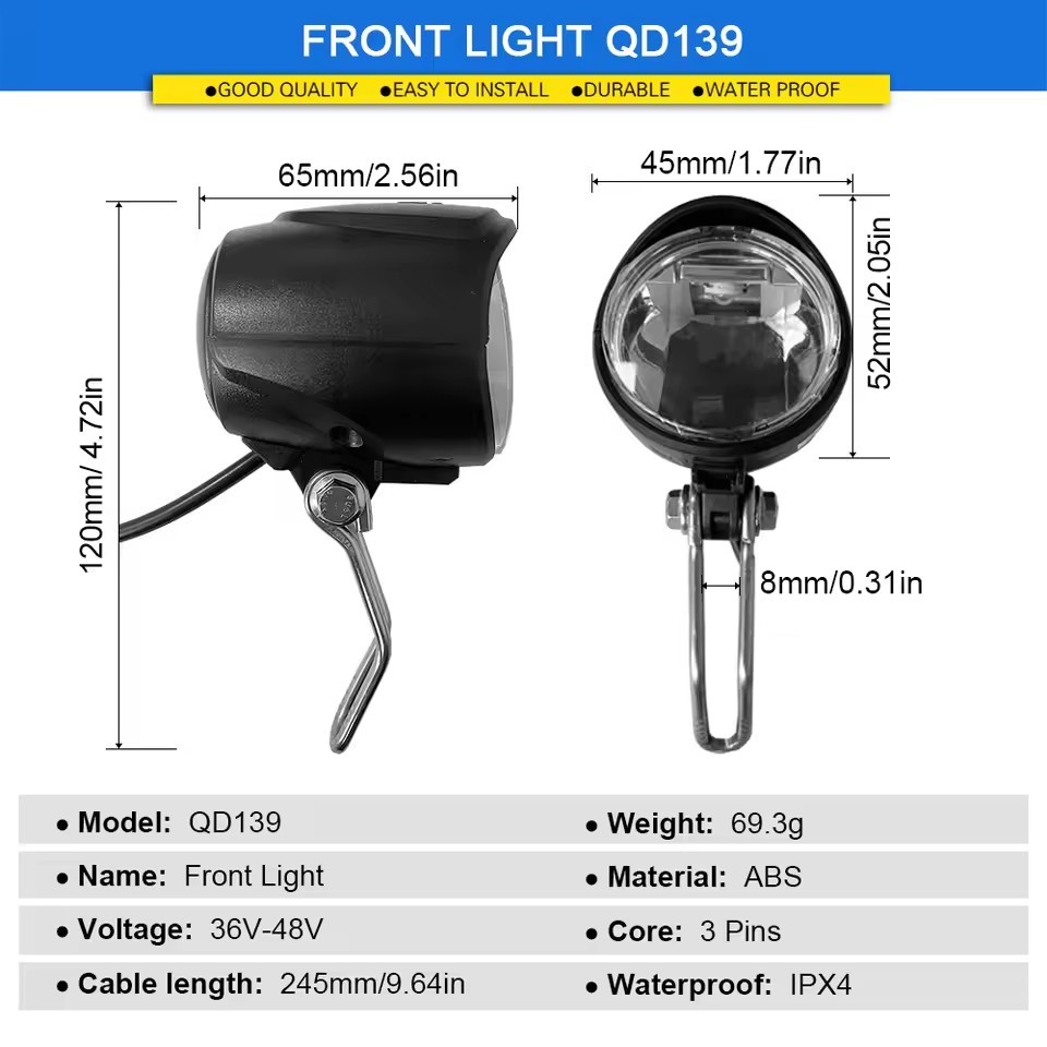36V/48V E-Bike Headlight & Tail Light Brake Light Turn Signal Switch Button Kit
