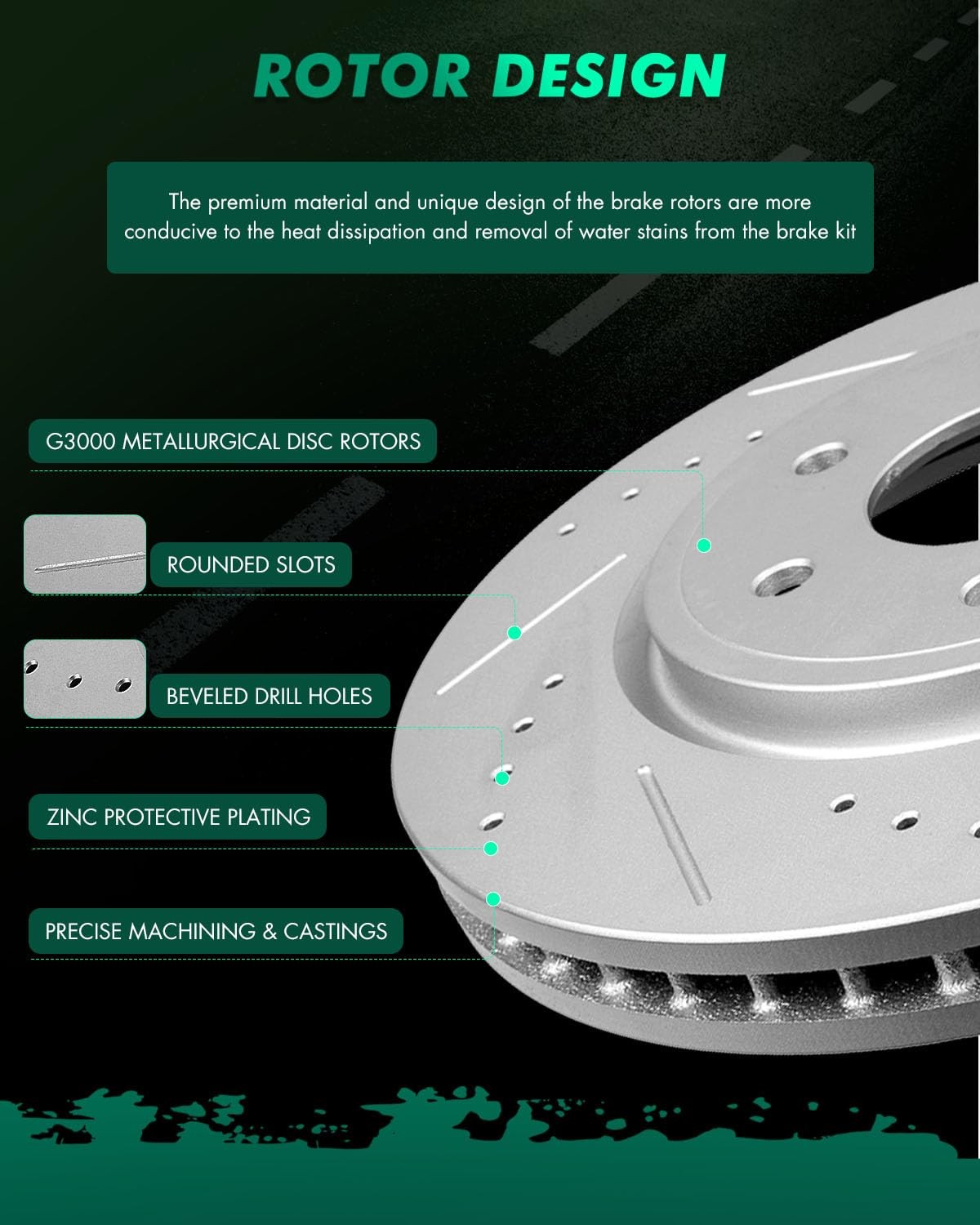 Scitoo 2Pcs Front Drilled Slotted Brake Rotors Brakes Kit Fit For 2005-2018 For