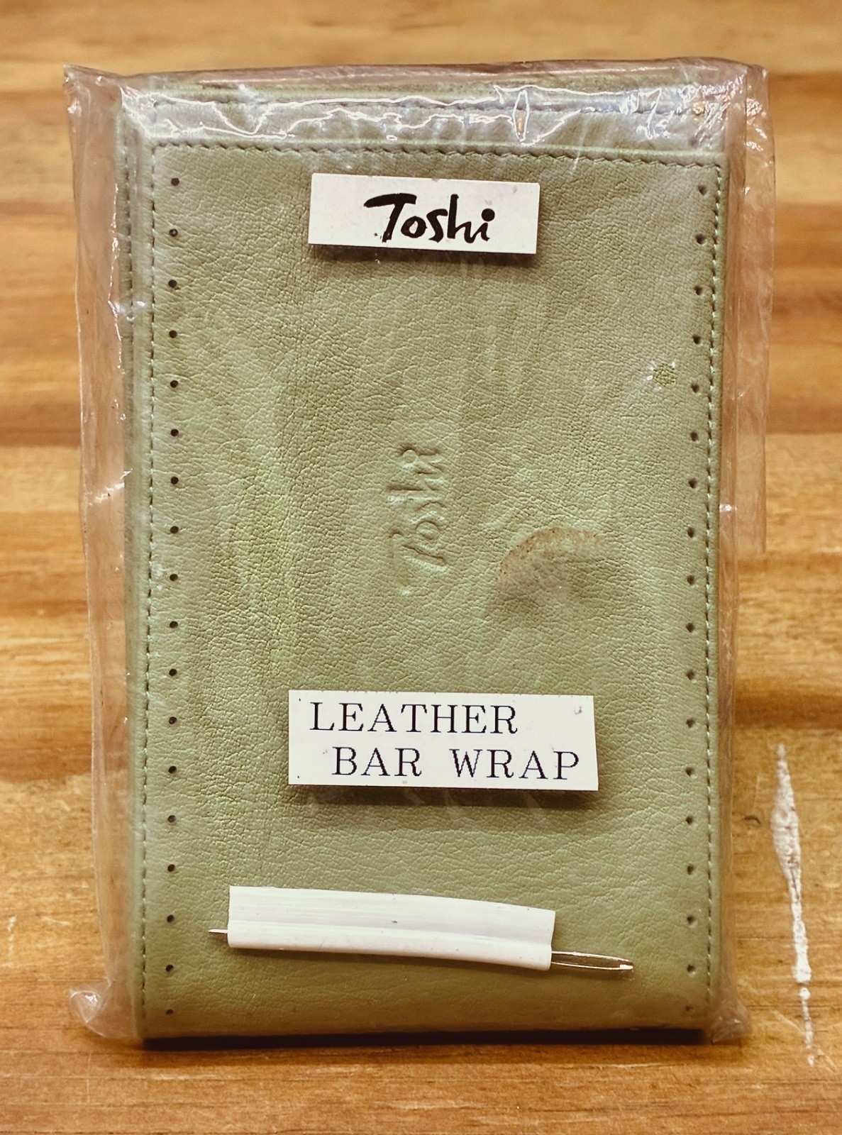 NOS Olive Green Fuji Toshi Leather Stich-Up Handlebar Wrap Kit with Cord • Japan