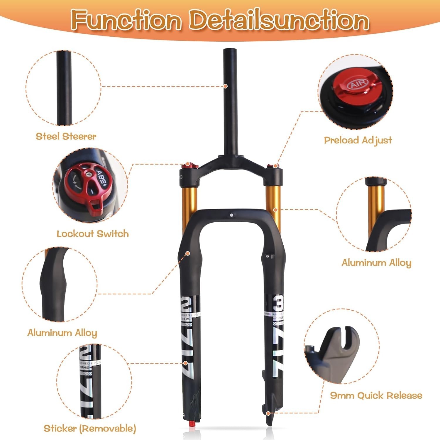 ZTZ 26″ Fat Tire MTB Air Suspension Fork, for Snow Beach XC Mountain Bike – HOT