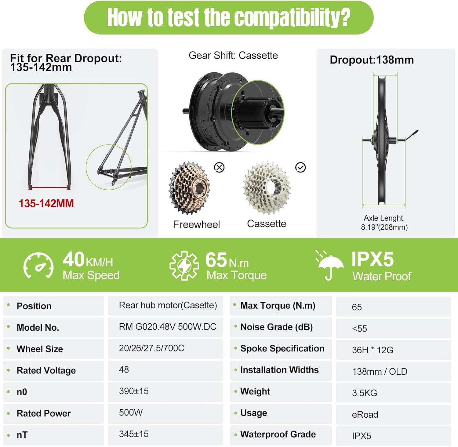 BAFANG 48V500W Rear Wheel Hub Motor 20″26″27.5» Cassette Ebike Conversion Kits