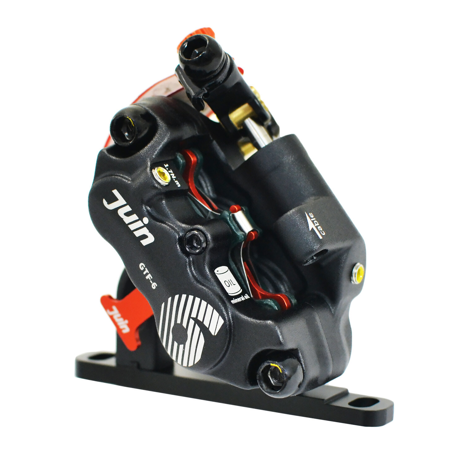 JUIN TECH GTF-6 6 Pistons FlatMount eBike CX Hydraulic Disc Brake Caliper,BK