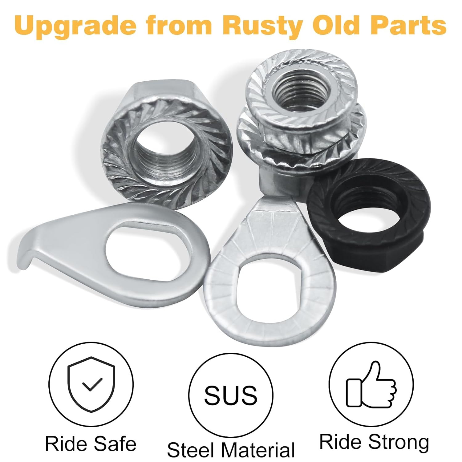 24PCS Bike Axle Nuts & Safety Washers Kit, 3 Sizes M8/M9.5/M10 Bicycle Wheel Hub