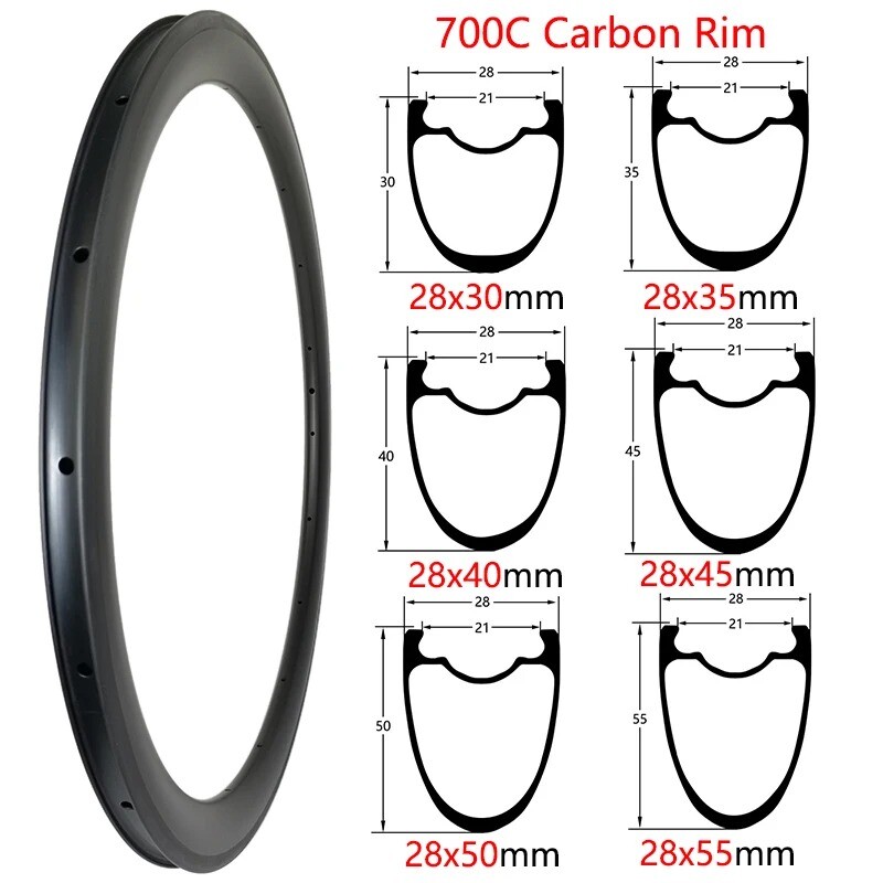 700C Road Bike Carbon Fiber Rims Tubeless UD 3K 12K Matte Glossy Finish 28 32H