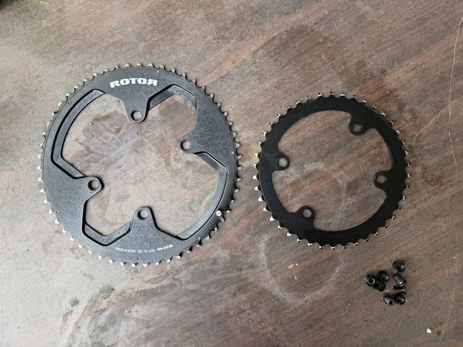ROTOR 55-42 chain ring set CNC’d from 7075 T6 Aluminum, 110BCD