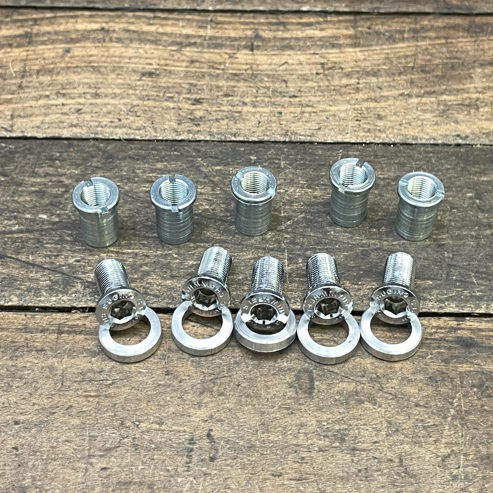 Vintage Sugino Triple Chainring Bolts NOS Long Nuts Washers Set 5pc Japan