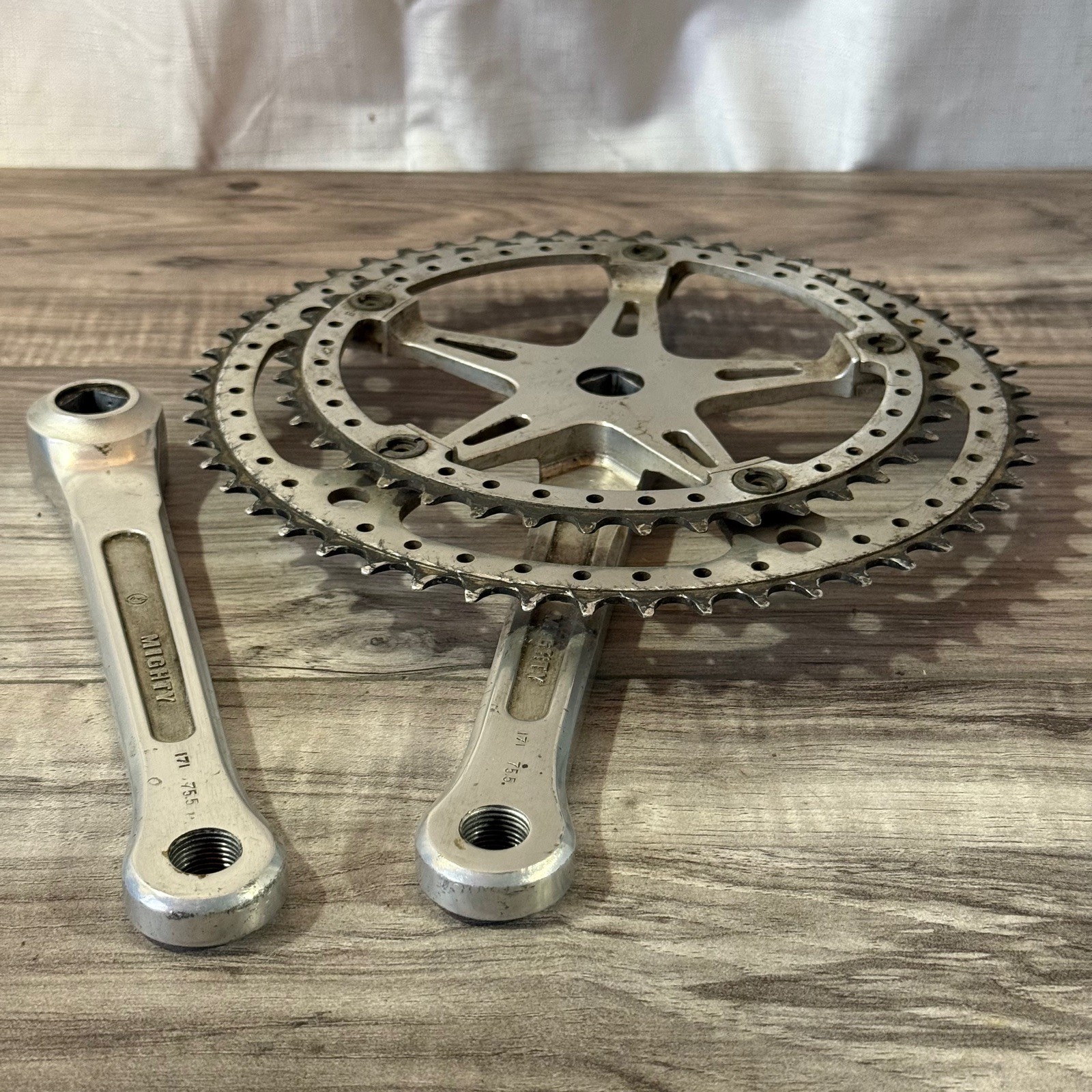 Vintage Sugino Mighty Crankset 171 53 42 Square Taper Drillium 144BCD Drilled 