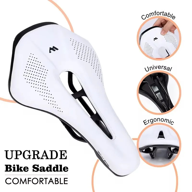 WEST BIKING Road Bike Saddle Short Nose PU Leather Hollow Ergonomic Cushion