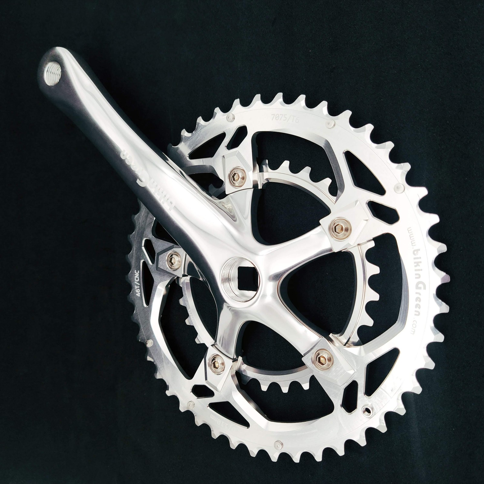 bikinGreen Classic 170mm 46/30T BCD 110mm Crankset Silver Retro bike