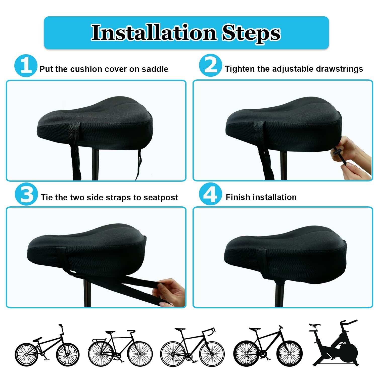 Gel Bike Seat Cover Padded Bicycle Saddle Covers for Women& Men Most Comfortable
