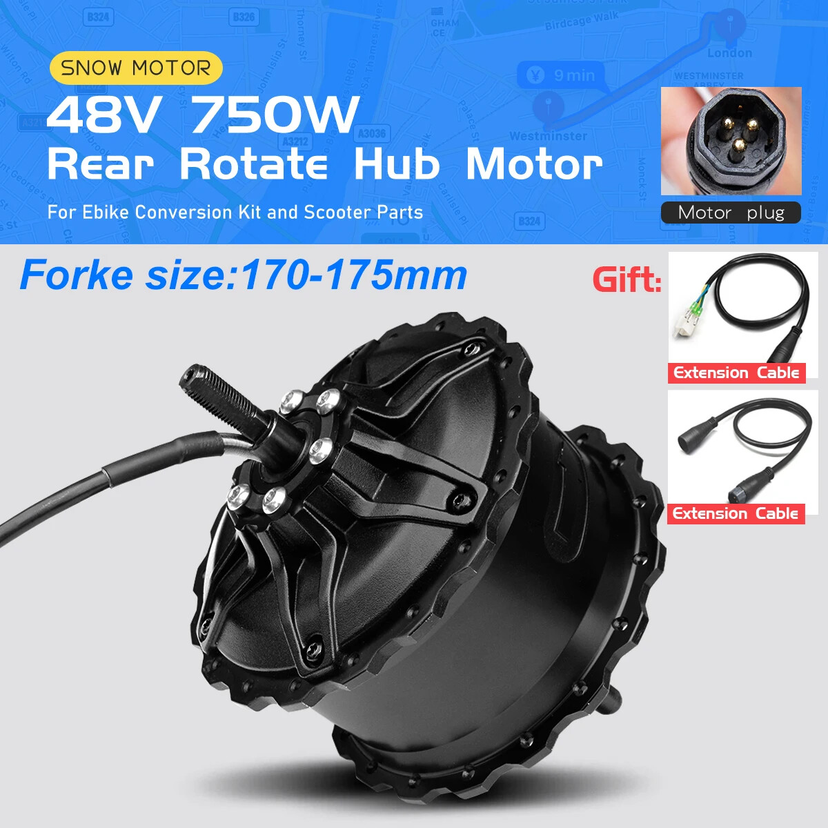 Electric Fat Bike Motor 48V 750W Rear Rotate Hub Motor Wheel Dropout 170-175mm