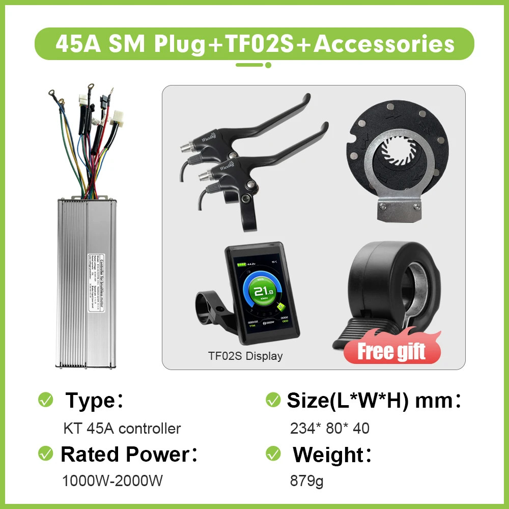 Electric Bike Sine Wave KT Controller 36V/48V/52V 45A with LCD Colour Display