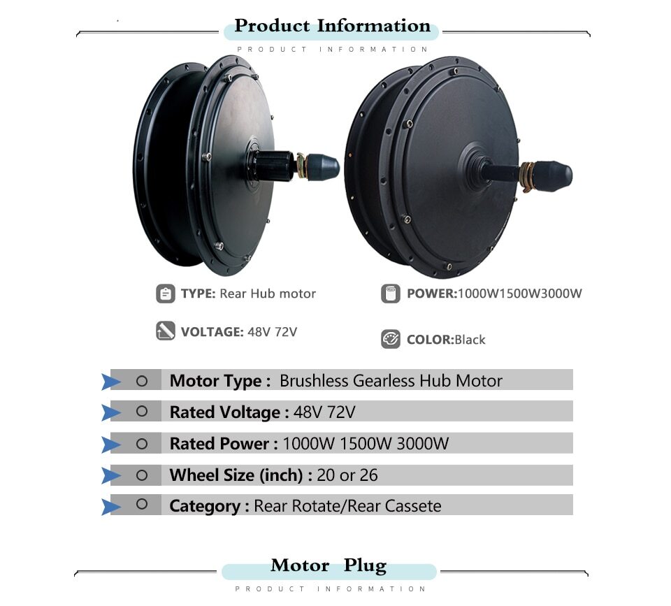 Fat Tire Bicycle 48V 1000W 1500W 72V 3000W Snow Ebike Brushless Gearless Motor