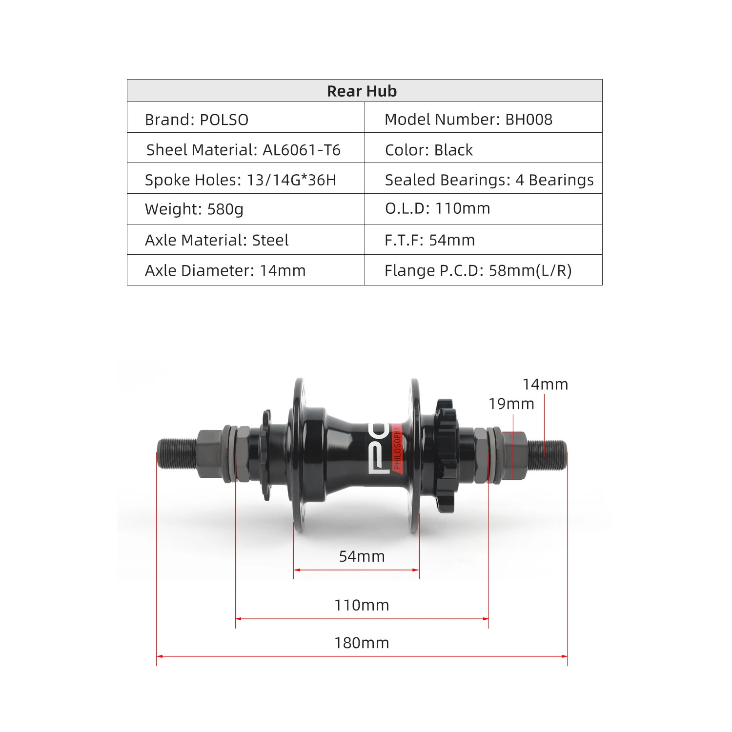 BMX Bicycle Hub 110x14mm 9T 3 Pawls 32holes Disc Brake Single Speed Rear Hub