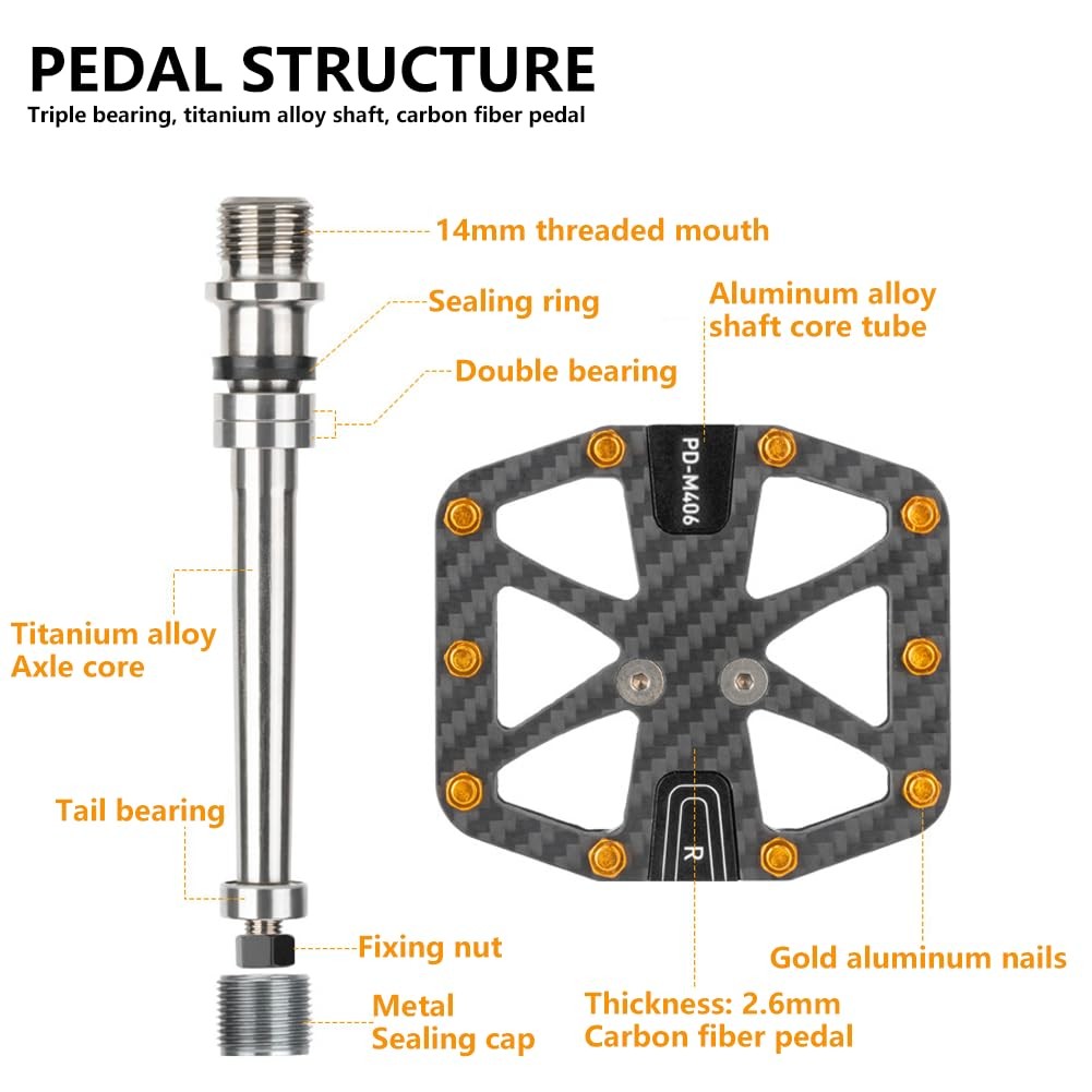 Ultralight Full Carbon Fiber Bike Pedals with Titanium Shaft | 9/16″ Wide Fla…