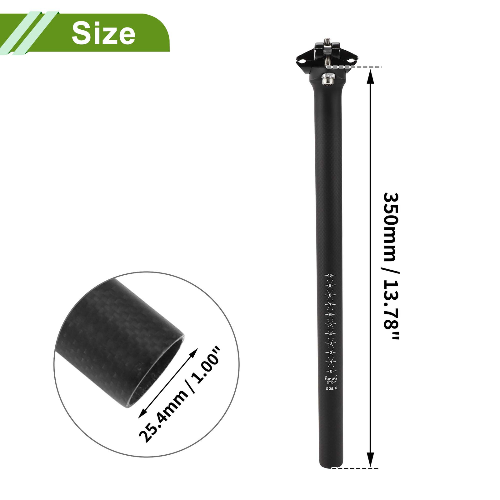 Universal Piece of 1 25.4x350mm Carbon Fiber Pattern Matte Black Bike Seat Posts