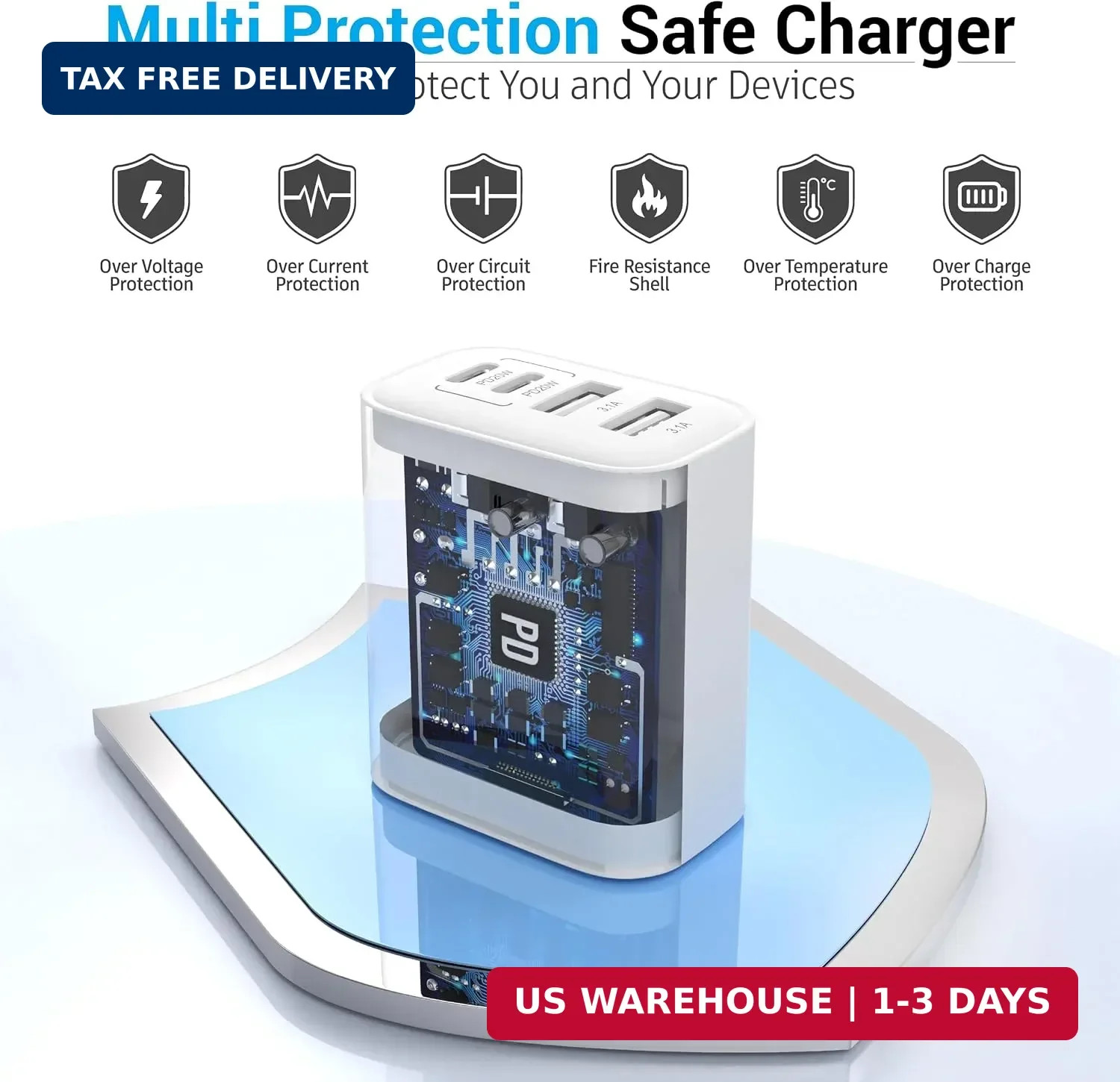 TT&C USB C Charger Block, 40W 4 Ports Wall Charger for iPhone 17,16,15,14 | Mult