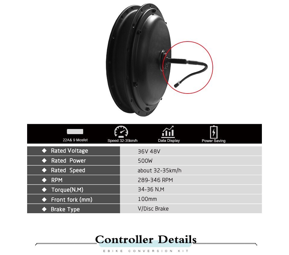 E-bike Conversion Kit Brushless Gearless Front Wheel Motor 36V 48V 500W Display