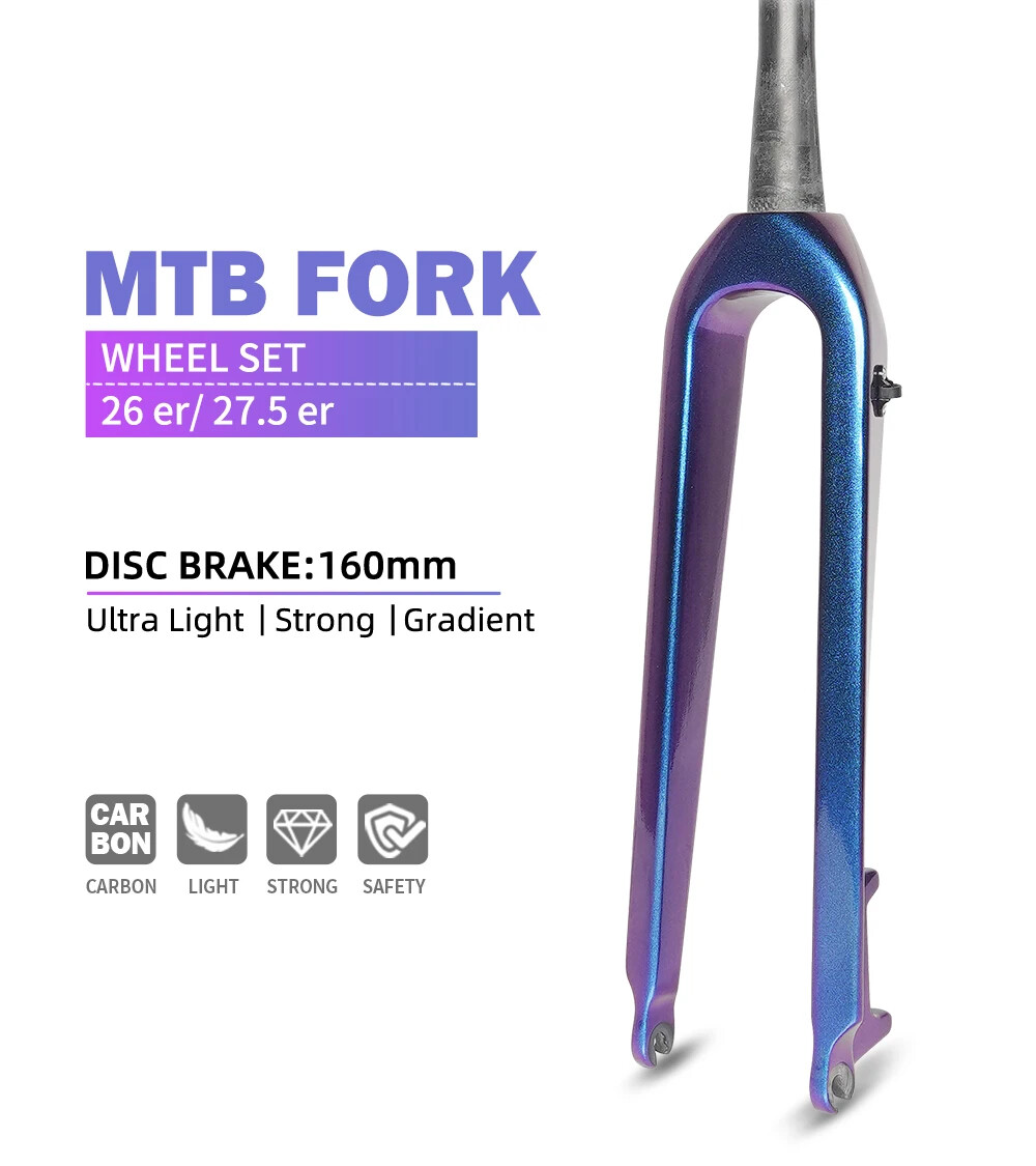 26 / 27.5 Inch MTB Bicycle Carbon Fork Disc Brake 160mm Tapered Tube Front Forks