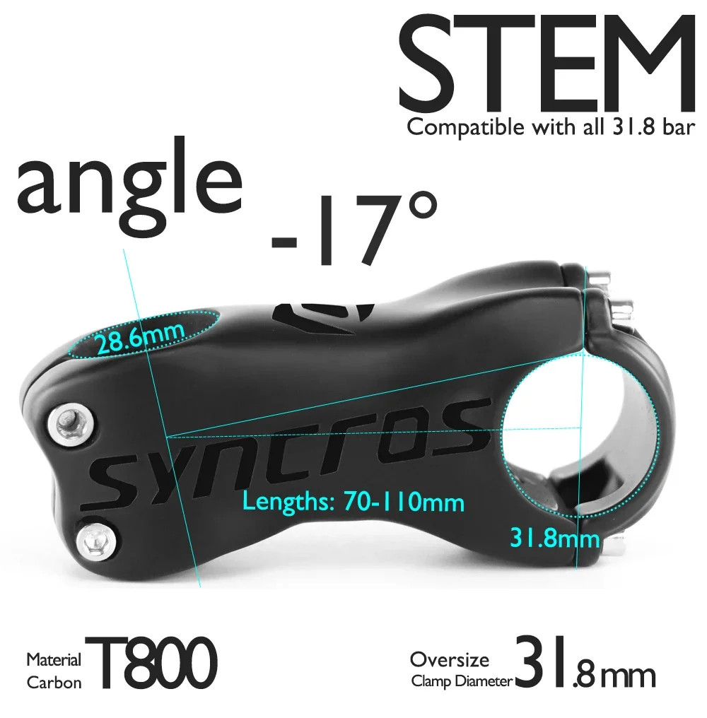 Syncros Mountain/Road Bike Stem Angle 6/17 Degree 60-120mm Carbon Stem 28.6mm