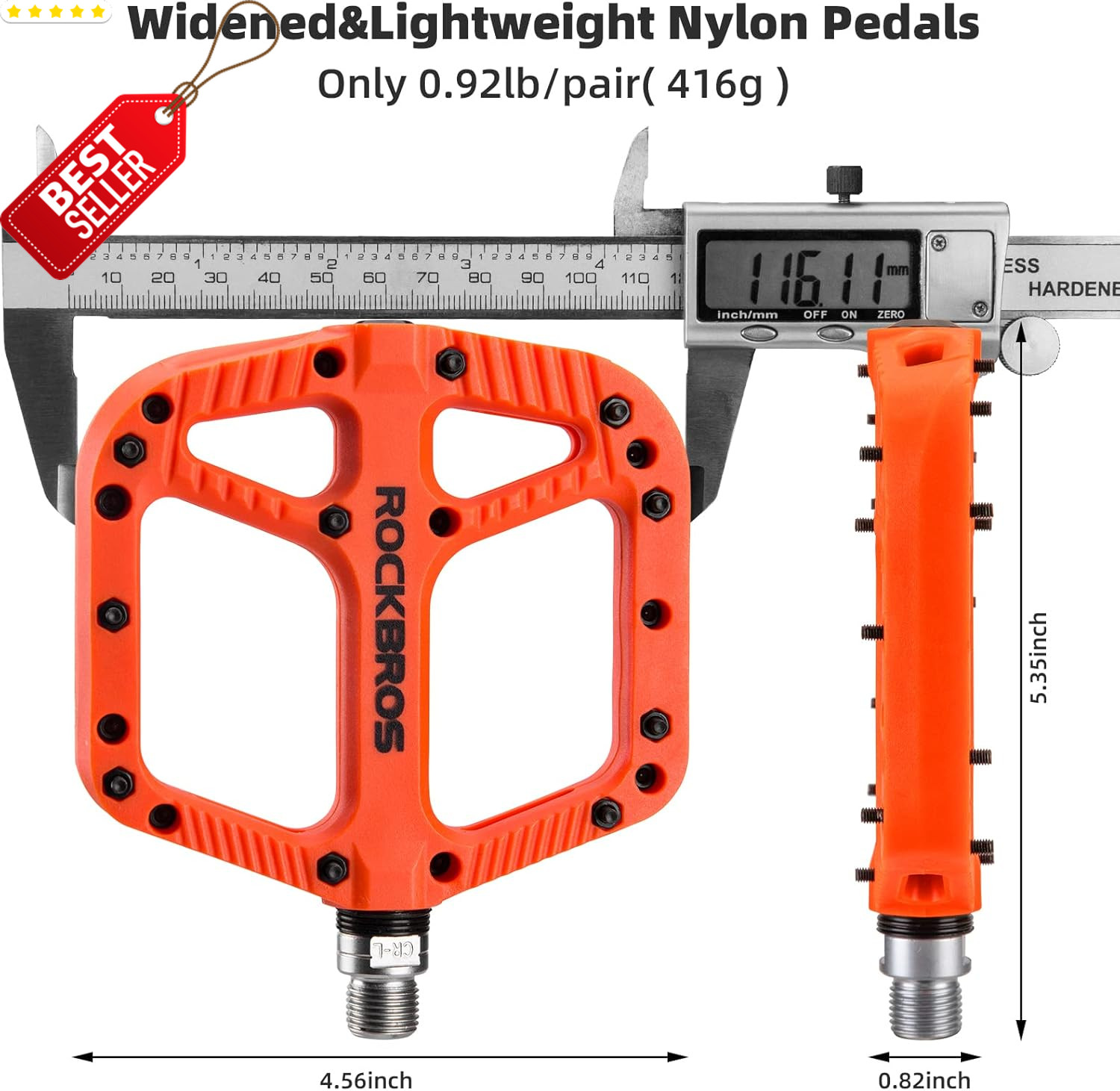 RockBros MTB Bike Pedals 9/16″ Nylon Composite Wide Flat Platform – US