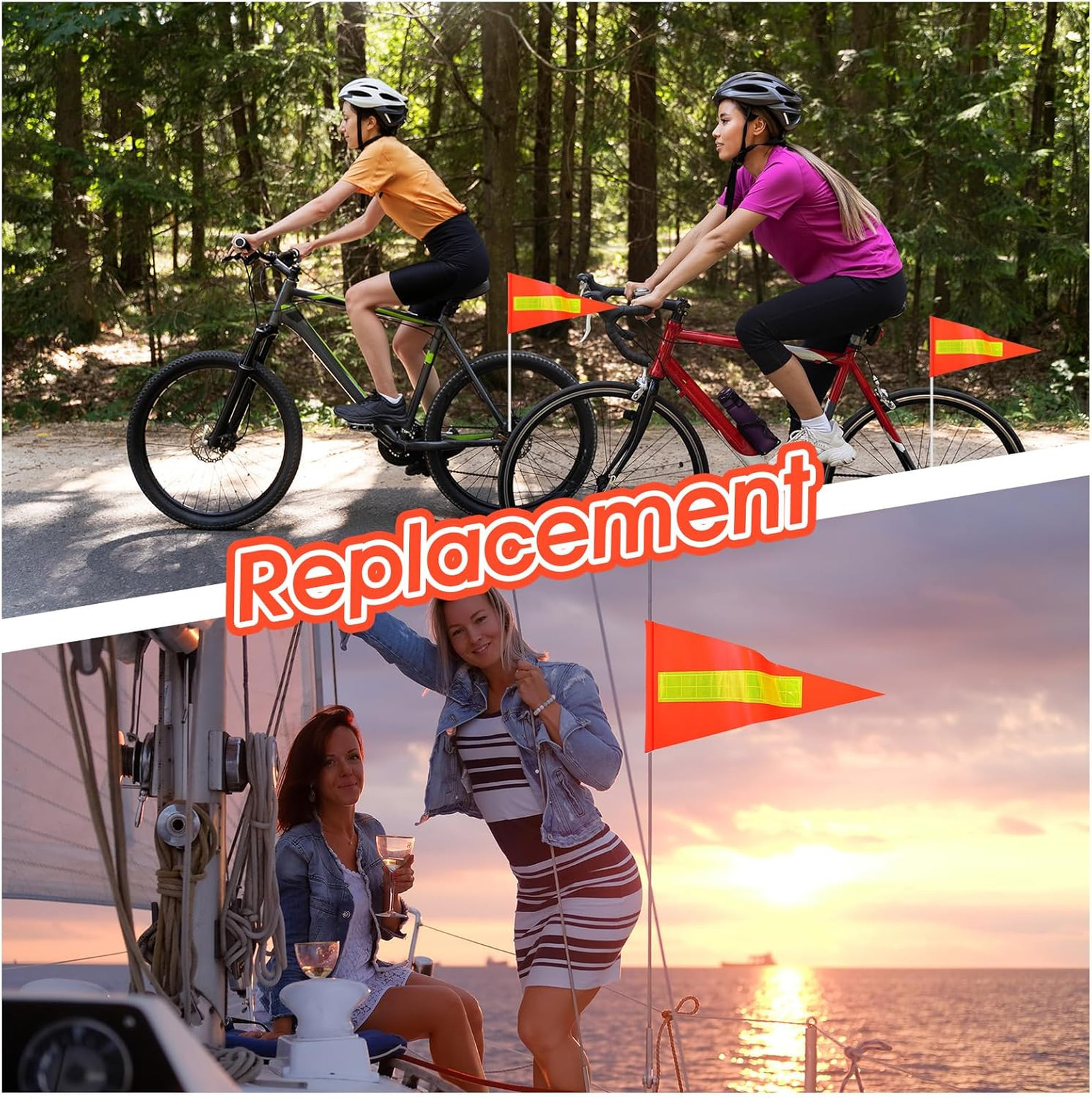 Bike Safety Flag Orange Reflective Strip Waterproof 41x22cm for Bikes Electric