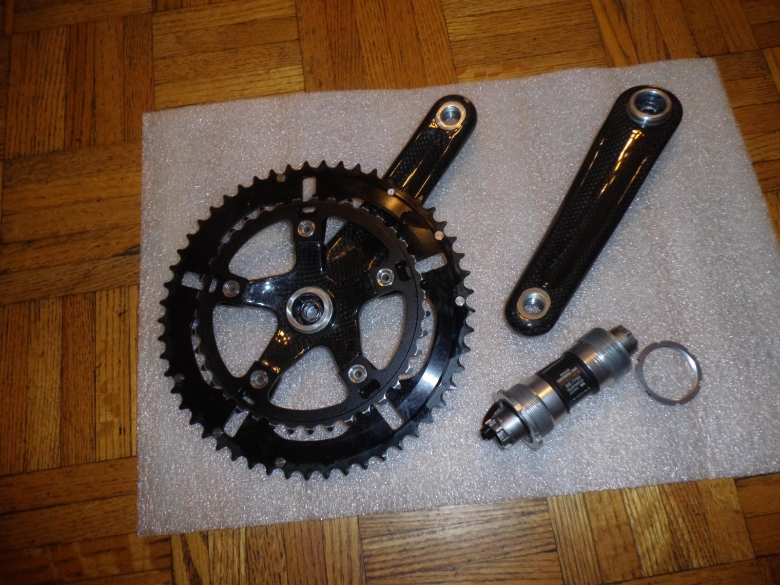road bike carbon crankset and Dura Ace BB-7700 sealed cartridge bottom bracket