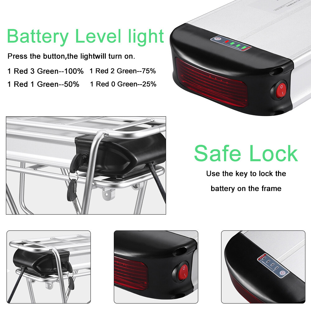 36V 20A Ebike Luggage Rack Lithium Battery Pack 800Wh Replacement Li-ion Battery