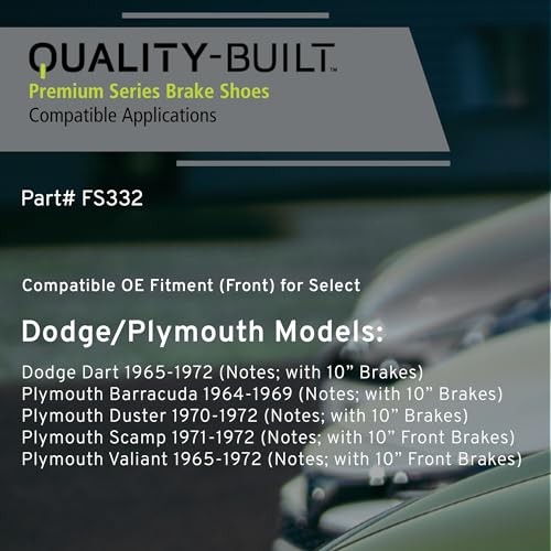 Front Drum Brake Shoes, FS332, Compatible with 1964-1972 Dodge/Plymouth