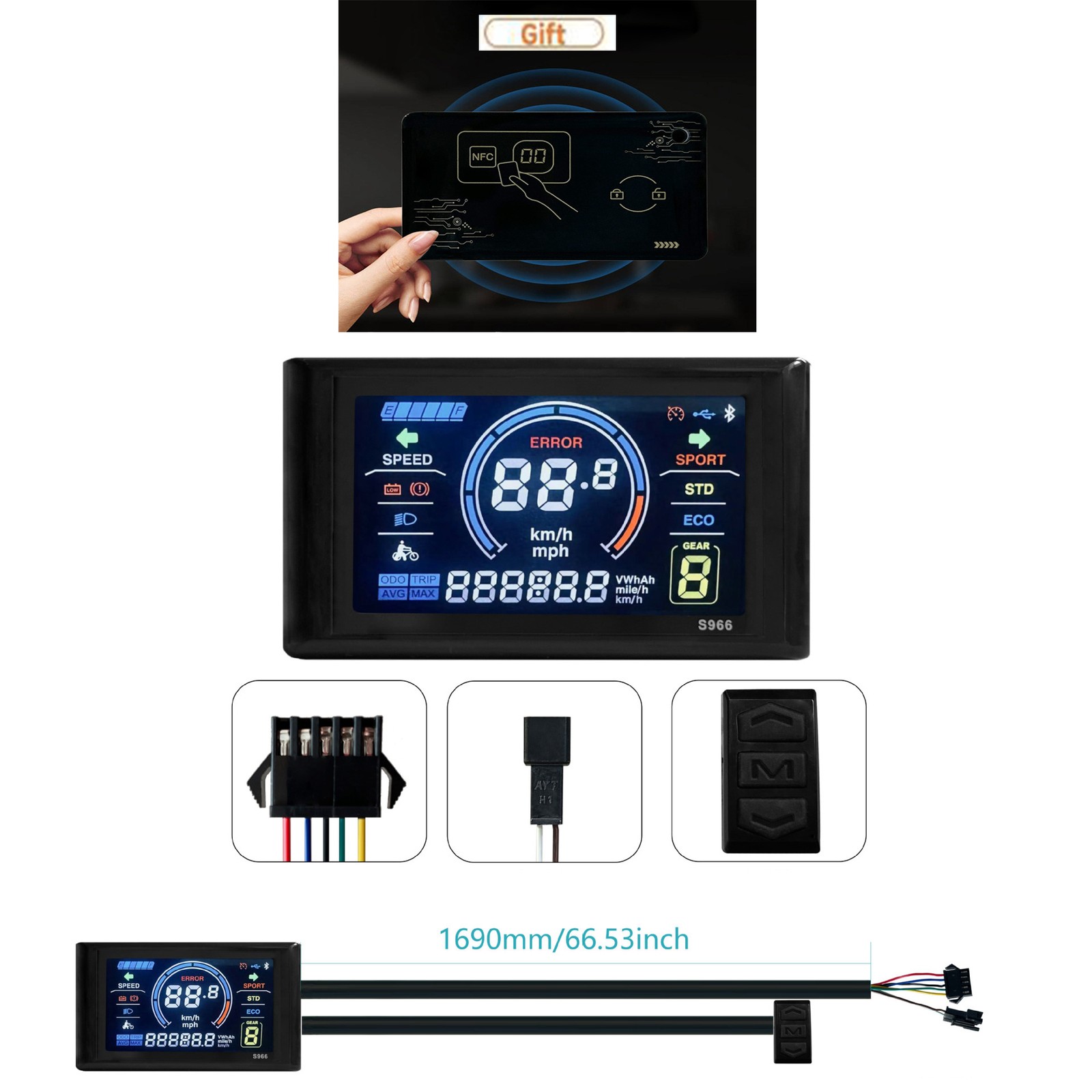 E-bike 24V-72V S966 Colorful LCD Display Control Panel Meter with NFC Card HAU
