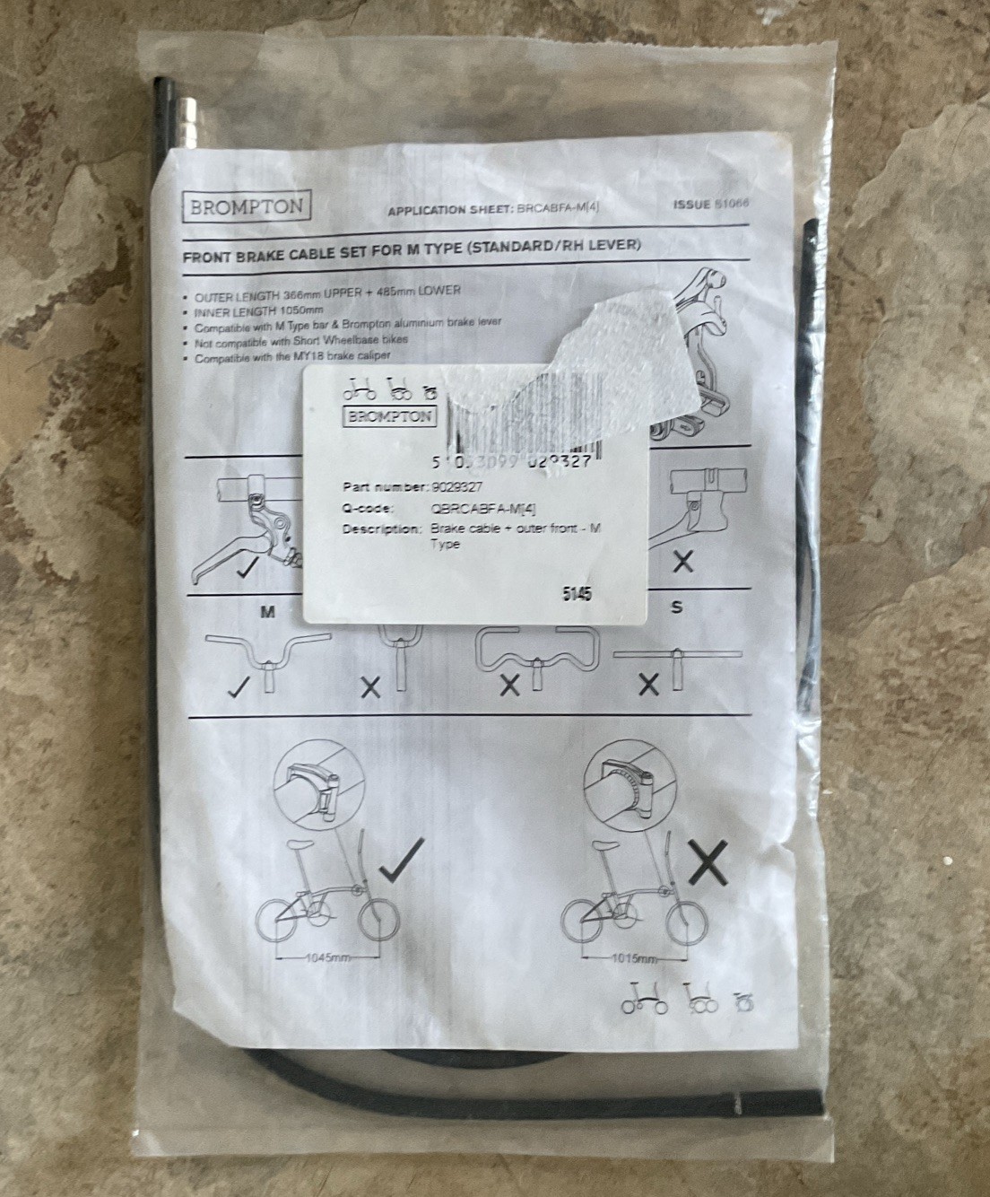 Brompton Brake Cable + Outer Front – M Type, FreeMainland Shipping