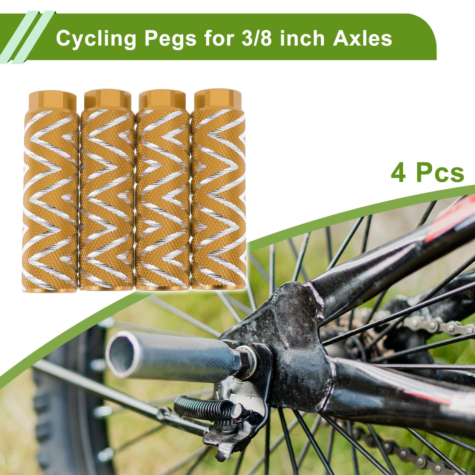 4 Pcs Bike Pegs 100mm Wave Texture Cycling Foot Pegs Gold Tone
