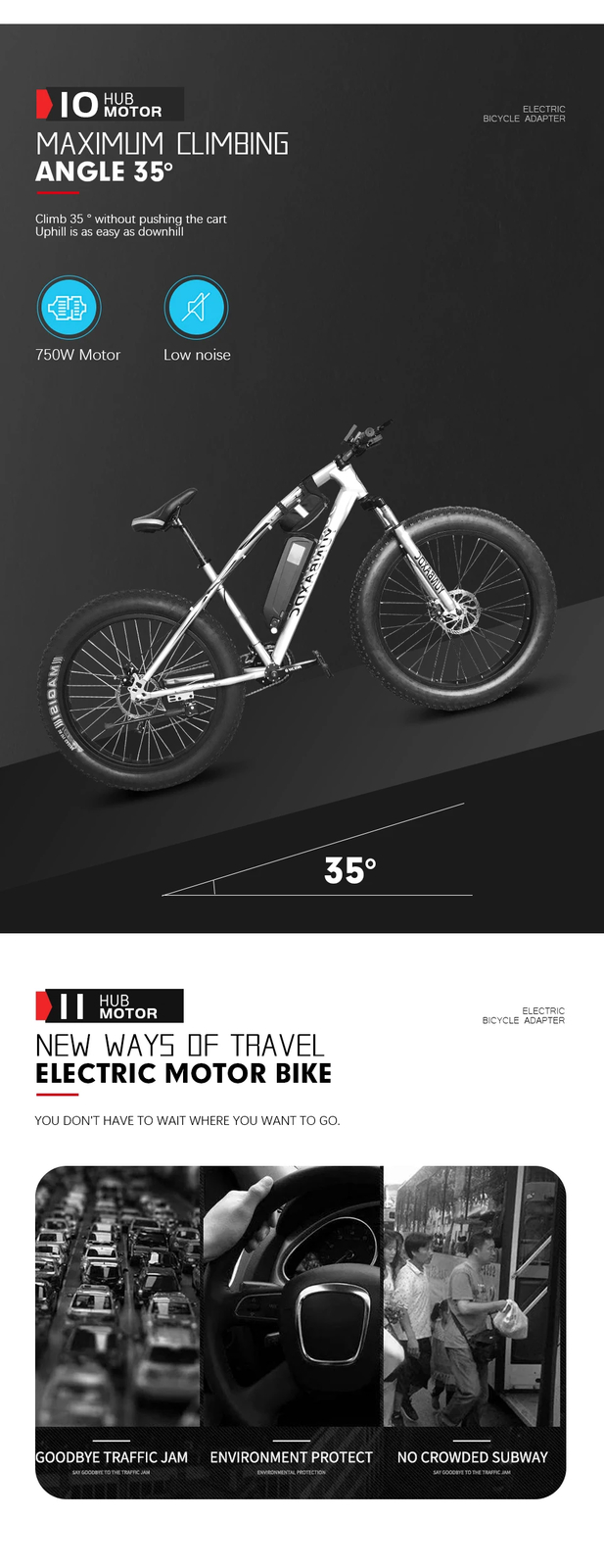 20 24 26er Snow Ebike Fat Motor 48V 750W Brushless Gear Front Rear Hub Motor