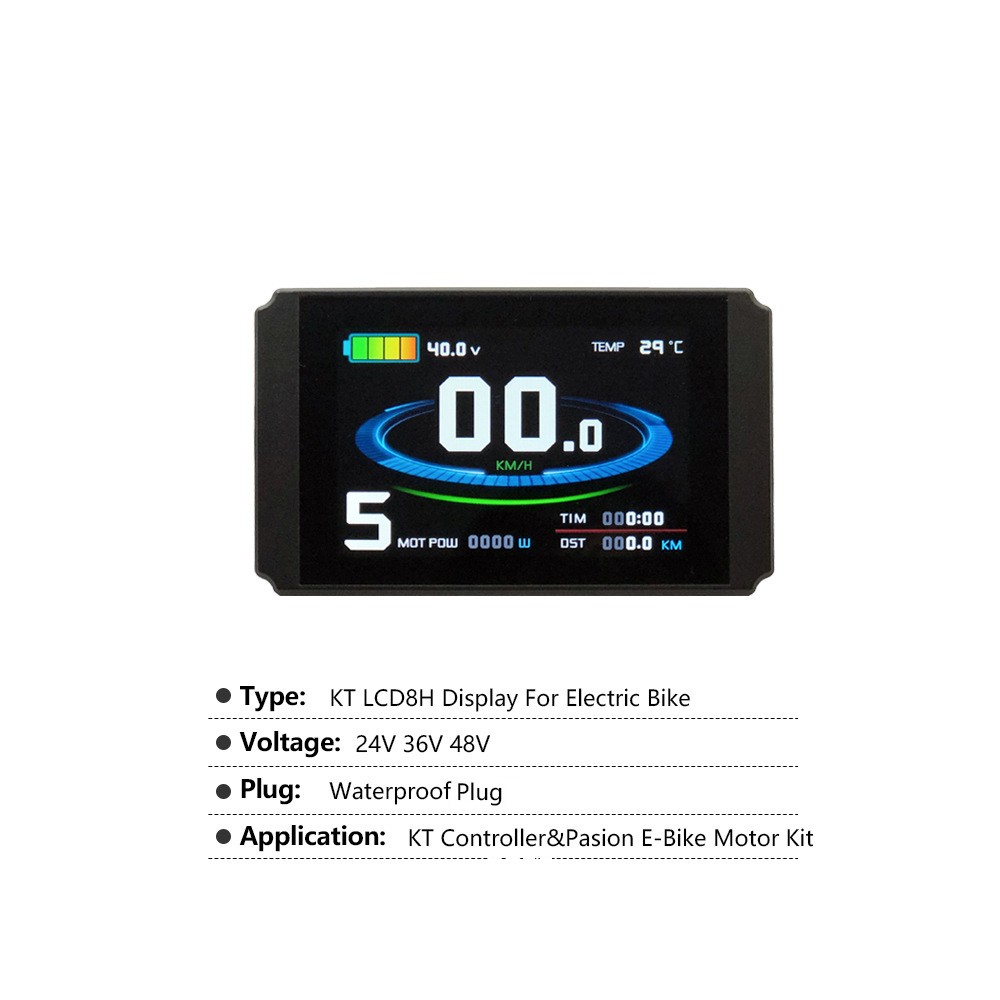 KT-LCD8H KT Color LCD Display Screen e-Bike Waterproof Plug Meter 24V/36V/48V